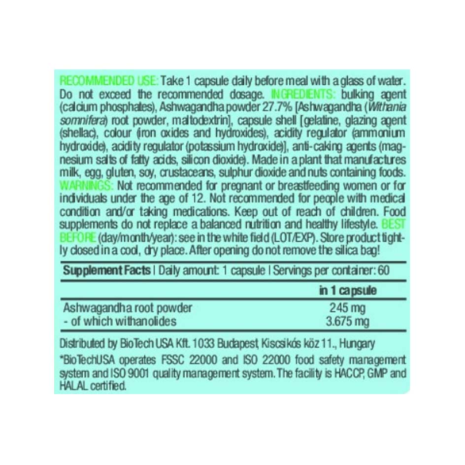 BioTech USA Ashwagandha 60 caps - getboost3d