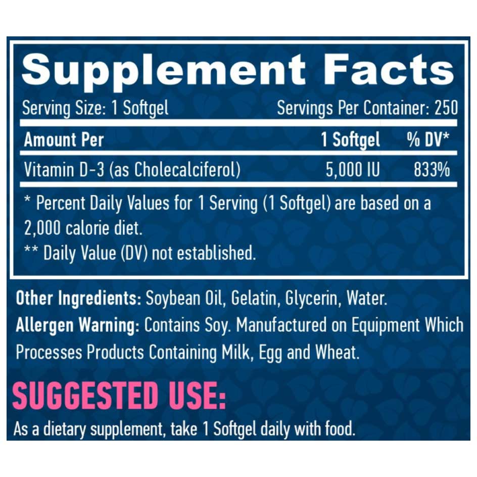 Haya Labs Vitamin D3 - 5000 IU - 250 Softgels