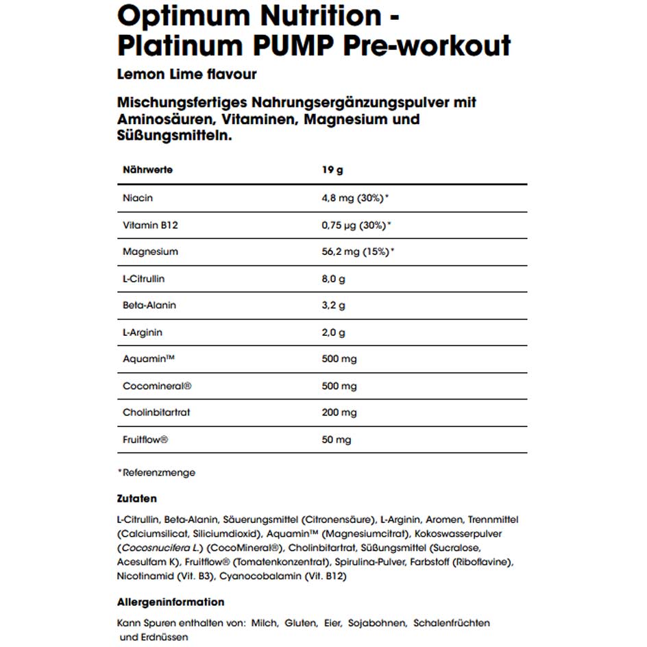 Optimum Nutrition Platinum Pump Pre-Workout 380g