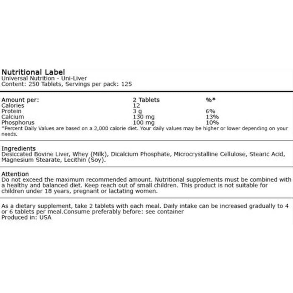 Universal Nutrition Uni-Liver 250 tabs - getboost3d